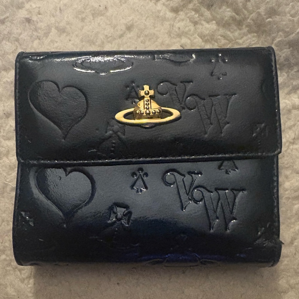 RARE Vivienne Westwood Dark Blue/Navy Genuine Patent Leather Trifold Wallet